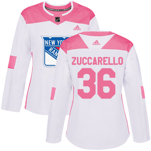 Adidas Rangers #36 Mats Zuccarello White/Pink Authentic Fashion Women's Stitched NHL Jersey - Click Image to Close